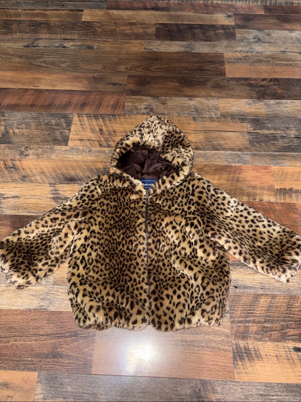 Rothschild Faux Fur Leopard Print Hooded Kids Jacket - Brown